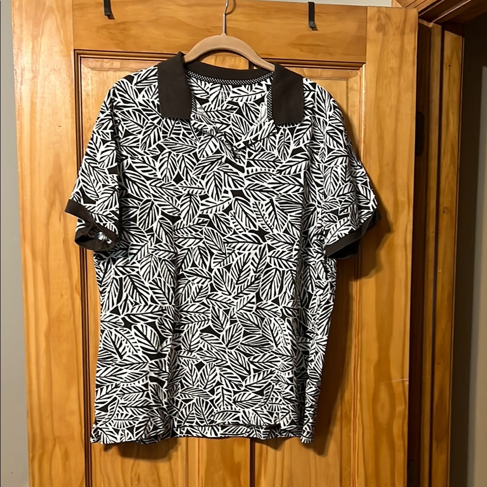 Brown and White Leaf Print Men's Shirt